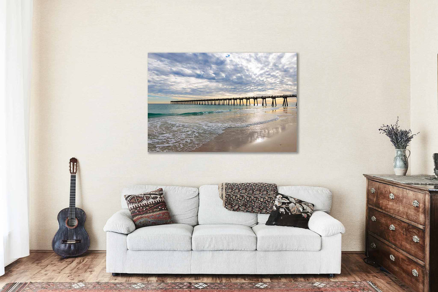 Pensacola Beach Pier Canvas Wall Art | Florida Gulf Coast Emerald Seascape Coastal Ocean Gallery Wrap Photography Decor