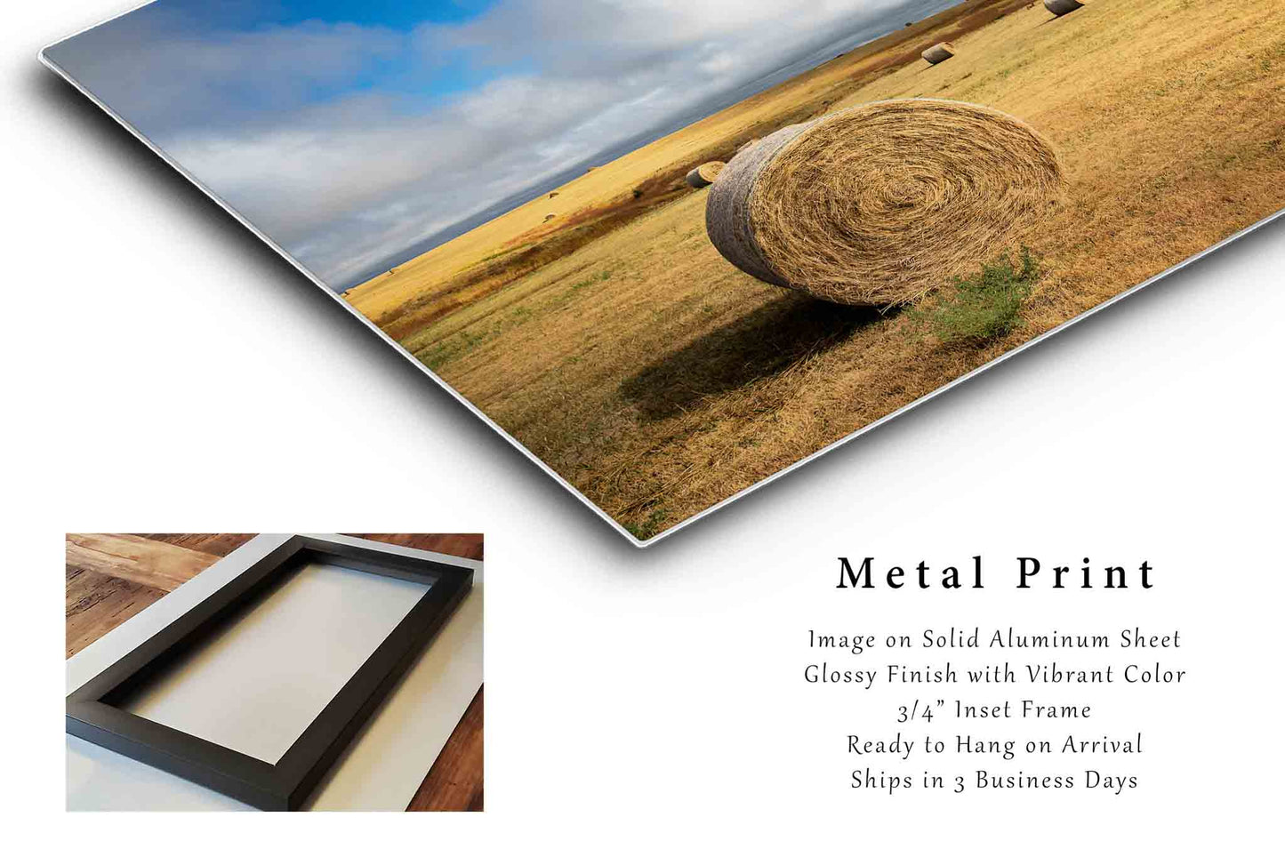 Northern Plains Metal Print | Hay Bales Photo | Prairie Photography | South Dakota Picture | Farmhouse Decor