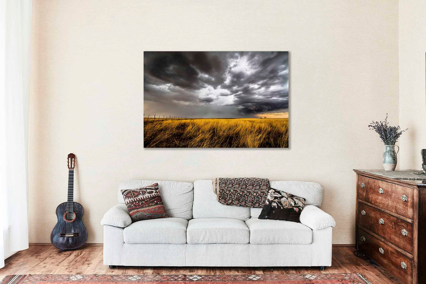 Thunderstorm Canvas | Prairie Grass Gallery Wrap | Storm Photography | Oklahoma Landscape Wall Art | Great Plains Decor | Ready to Hang