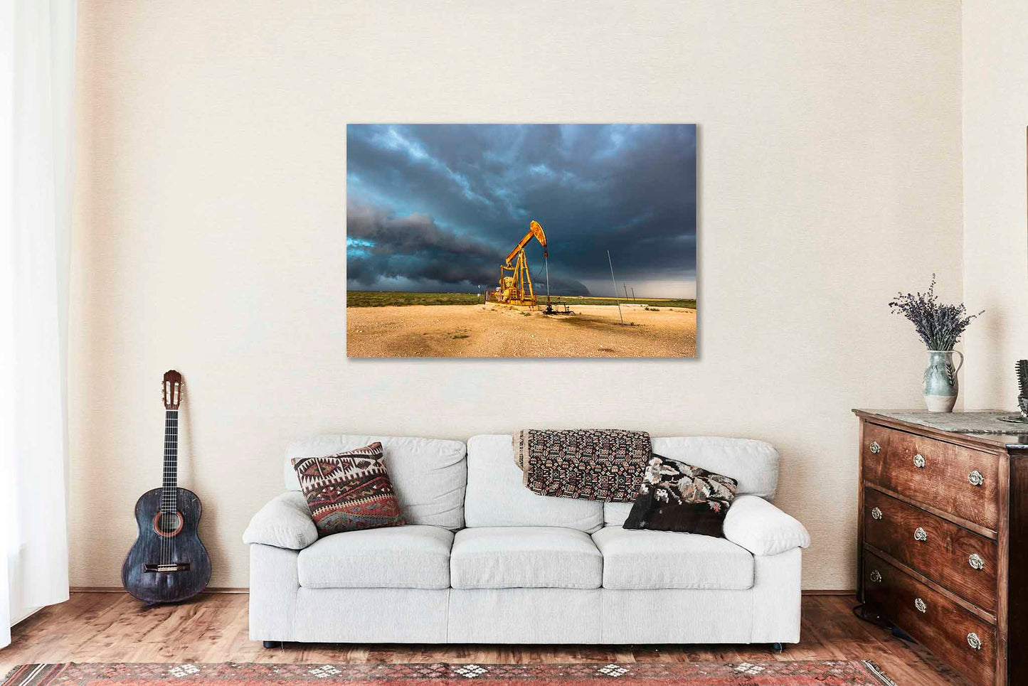 Oilfield Pump Jack Canvas | Storm Gallery Wrap | Permian Basin Photography | West Texas Wall Art | Oil and Gas Decor | Ready to Hang