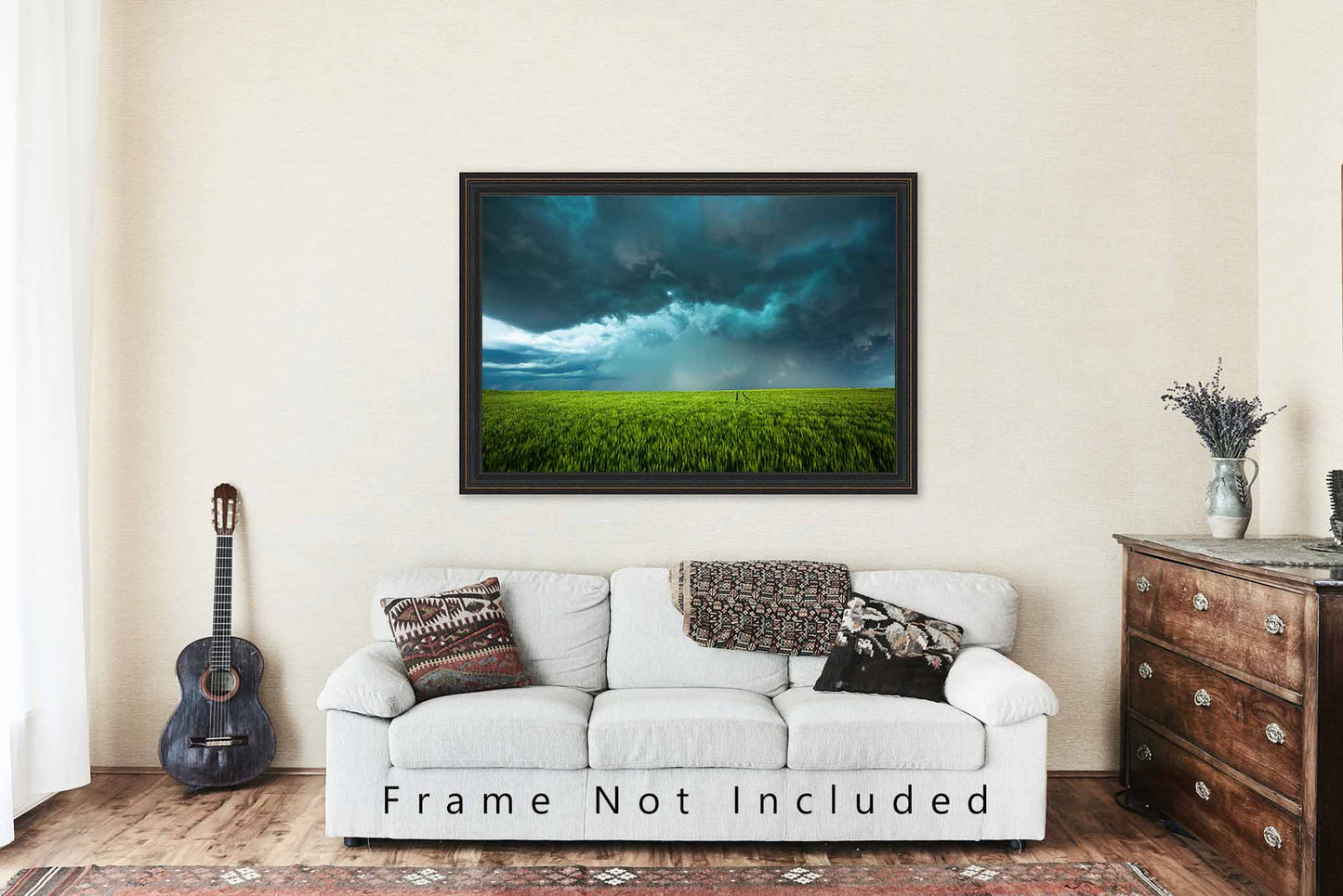 Storm Photography Print - Picture of Teal Thunderstorm Over Lush Green Wheat Field in Eastern Kansas Modern Farmhouse Decor 4x6 to 40x60