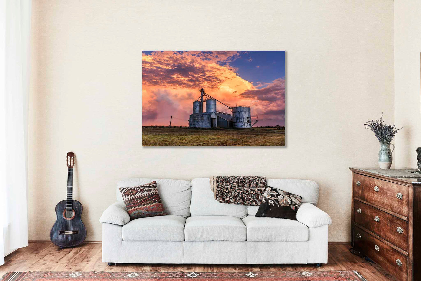 Grain Silos Canvas | Agriculture Gallery Wrap | Stormy Sky Photography | Small Town Texas Wall Art | Farm and Country Decor | Ready to Hang