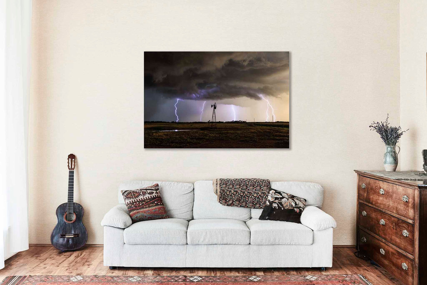 Lightning Storm Metal Print | Windmill Photography | Stormy Sky Wall Art | Oklahoma Weather Photo | Country Decor | Ready to Hang