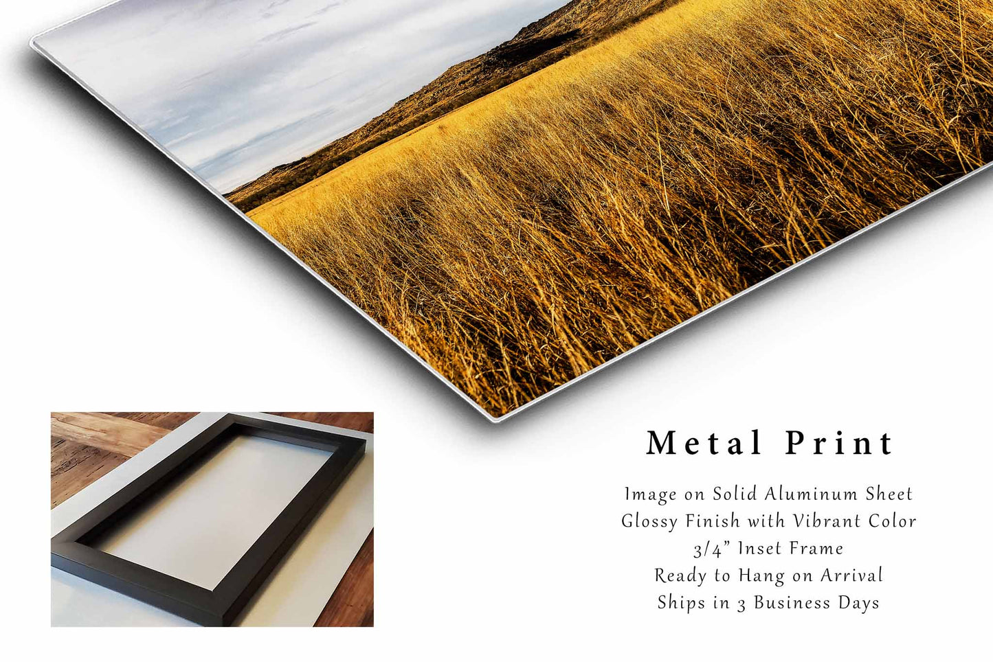 Wichita Mountains Metal Print (Ready to Hang) Photo on Aluminum of Mountain Overlooking Prairie Grass on Autumn Day in Oklahoma Landscape Wall Art Nature Decor