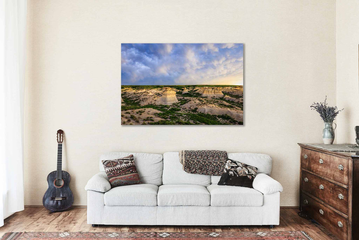 Stormy Sky Over Little Jerusalem Canvas Wall Art | Kansas Great Plains Prairie Bluff Landscape Nature Photography Nature Decor