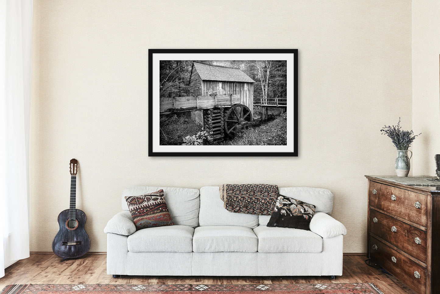 John Cable Mill Framed and Matted Print | Black and White Photo | Cades Cove Decor | Tennessee Photography | Great Smoky Mountains Wall Art | Ready to Hang