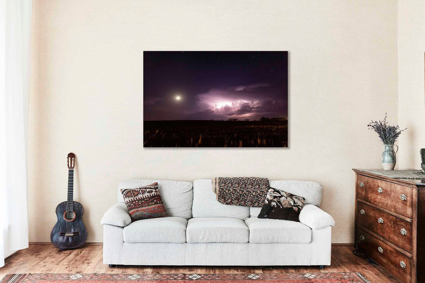 Supercell Thunderstorm Metal Print | Storm and Moon Photography | Night Sky Wall Art | Oklahoma Photo | Celestial Decor | Ready to Hang