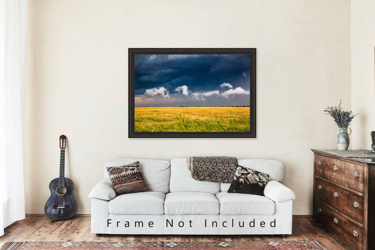 Nature Photography Print - Picture of Clouds in Various Shapes Over Open Field on Stormy Day in Oklahoma Sky Wall Art Landscape Photo Decor