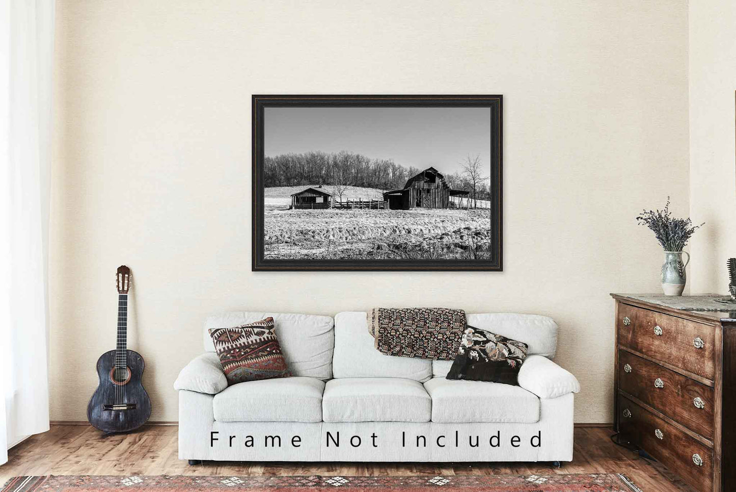 Black and White Photography Print - Picture of Old Barn with Pen and Corral in Western Arkansas Country Style Home Decor 4x6 to 24x36