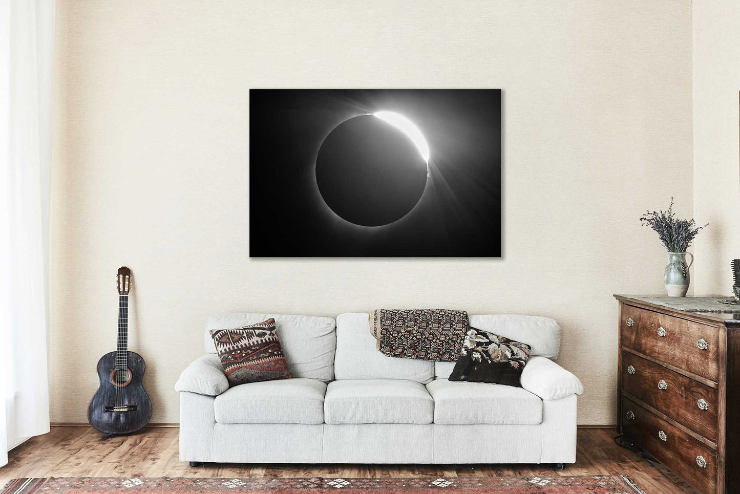 Diamond Ring | Total Solar Eclipse Canvas Wall Art | Black and White Nebraska Celestial Photography