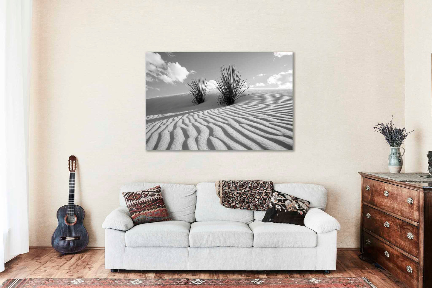 Yucca Plant in Sand Dunes Canvas | Desert Southwest Gallery Wrap | White Sands National Park Photography | New Mexico Landscape Wall Art | Black and White Decor | Ready to Hang