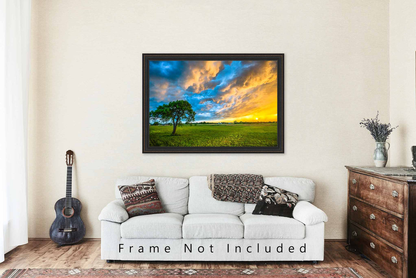 Cloud Photography Print - Picture of Storm Clouds Illuminated by Setting Sun Over Lone Tree in Northern Texas Scenic Sky Decor 4x6 to 40x60