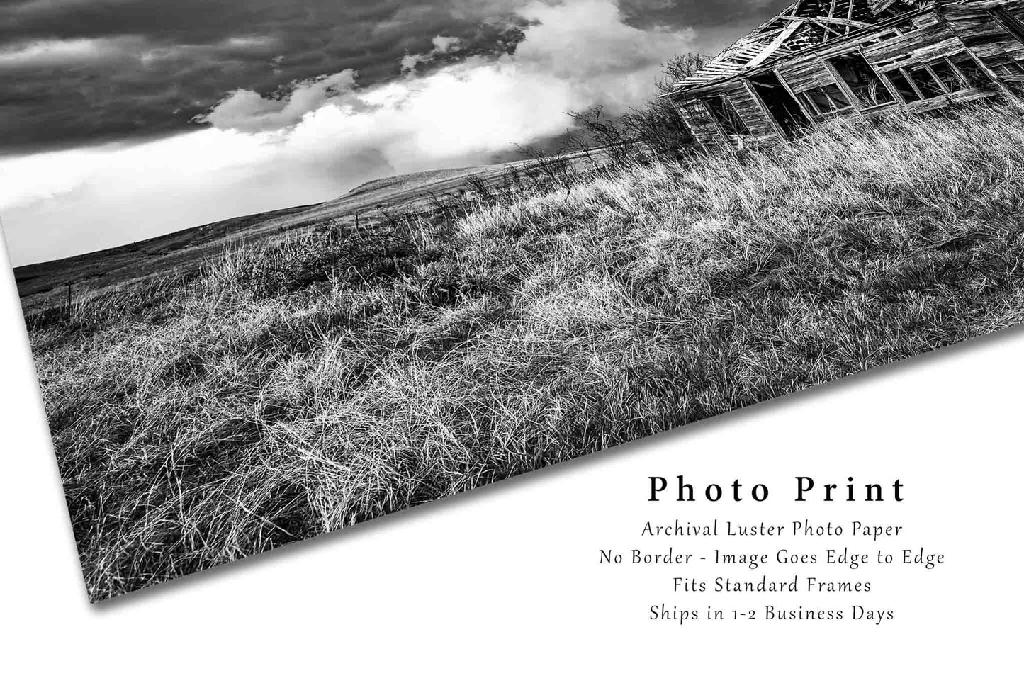 Great Plains Photography Print (Not Framed) Black and White Picture of Abandoned House and Storm on Spring Day in Kansas Thunderstorm Wall Art Prairie Decor