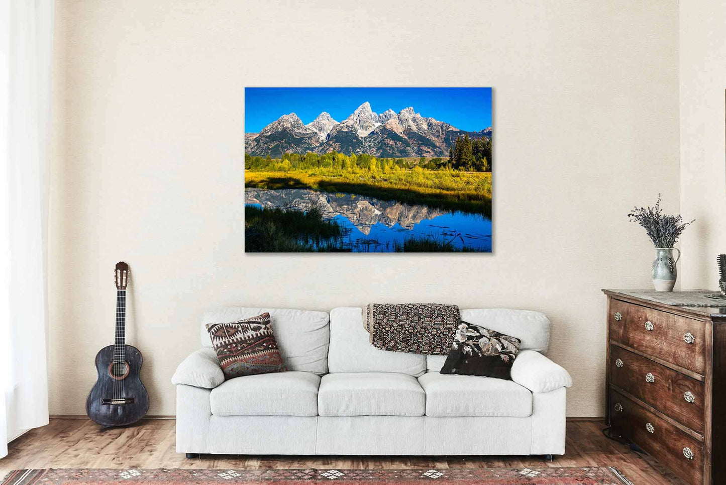 Grand Teton Canvas Wall Art | Wyoming Schwabacher Landing National Parks Rocky Mountains Landscape Photography Decor