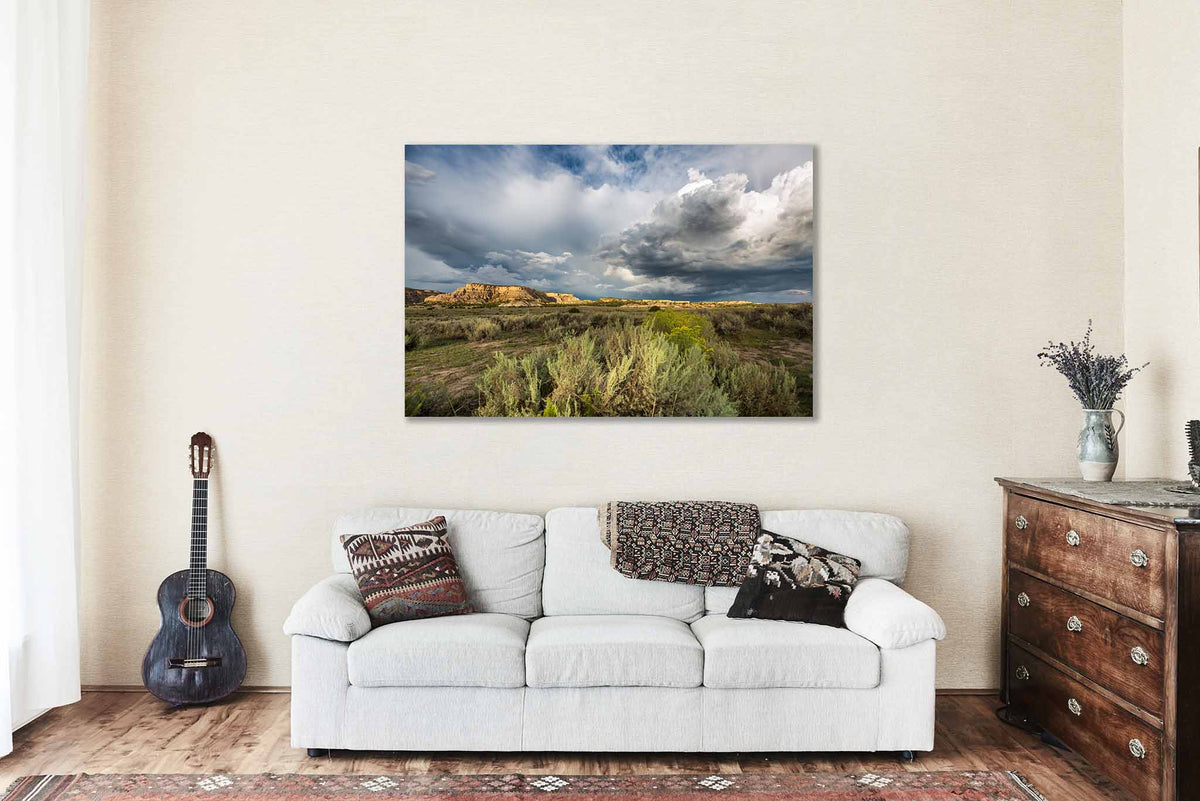 Storm Clouds over Sagebrush and Mesas in New Mexico Canvas Wall Art | Western Landscape Photography Southwest Decor