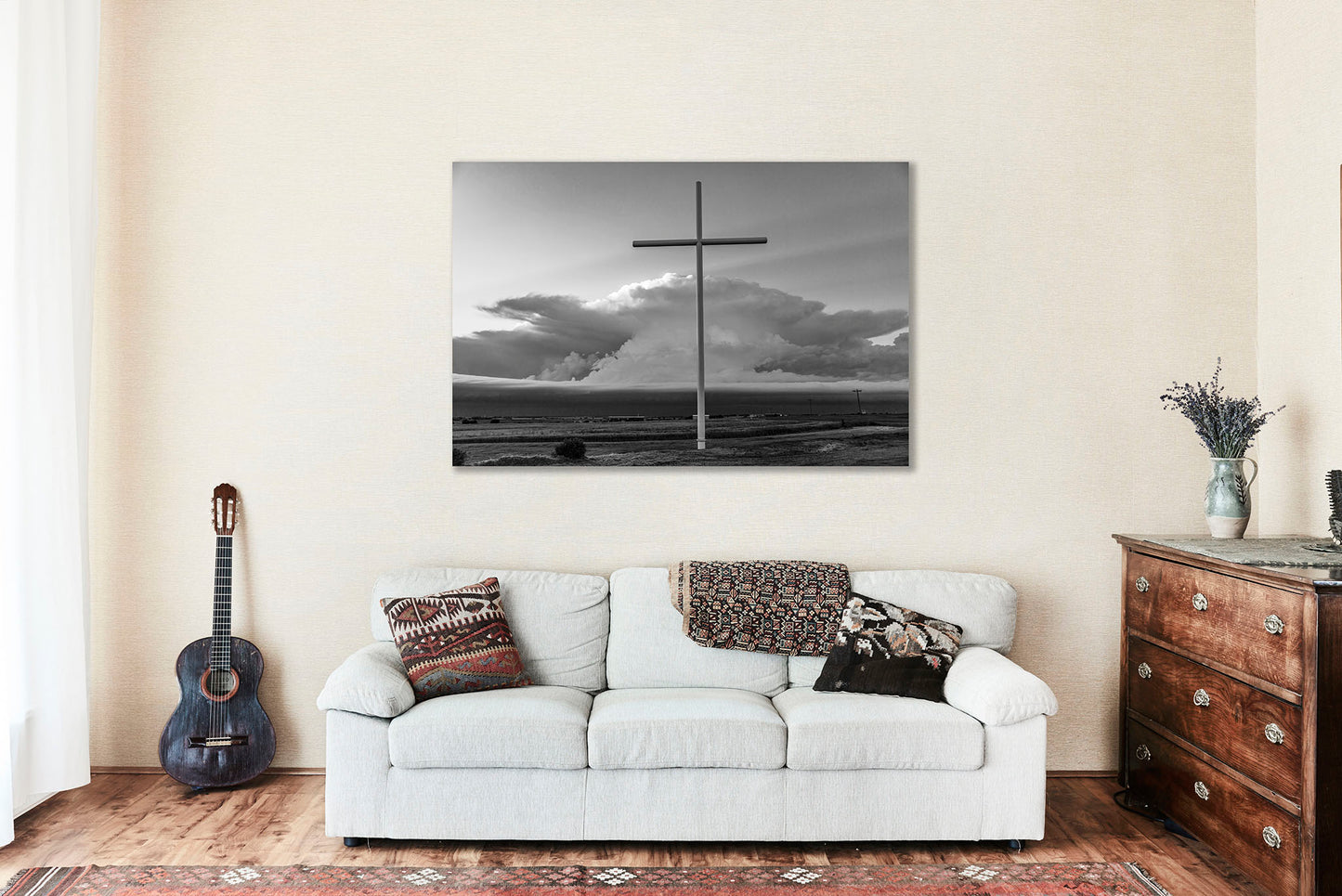 Cross Canvas | Storm Gallery Wrap | Black and White Photography | Oklahoma Wall Art | Spiritual Decor | Ready to Hang