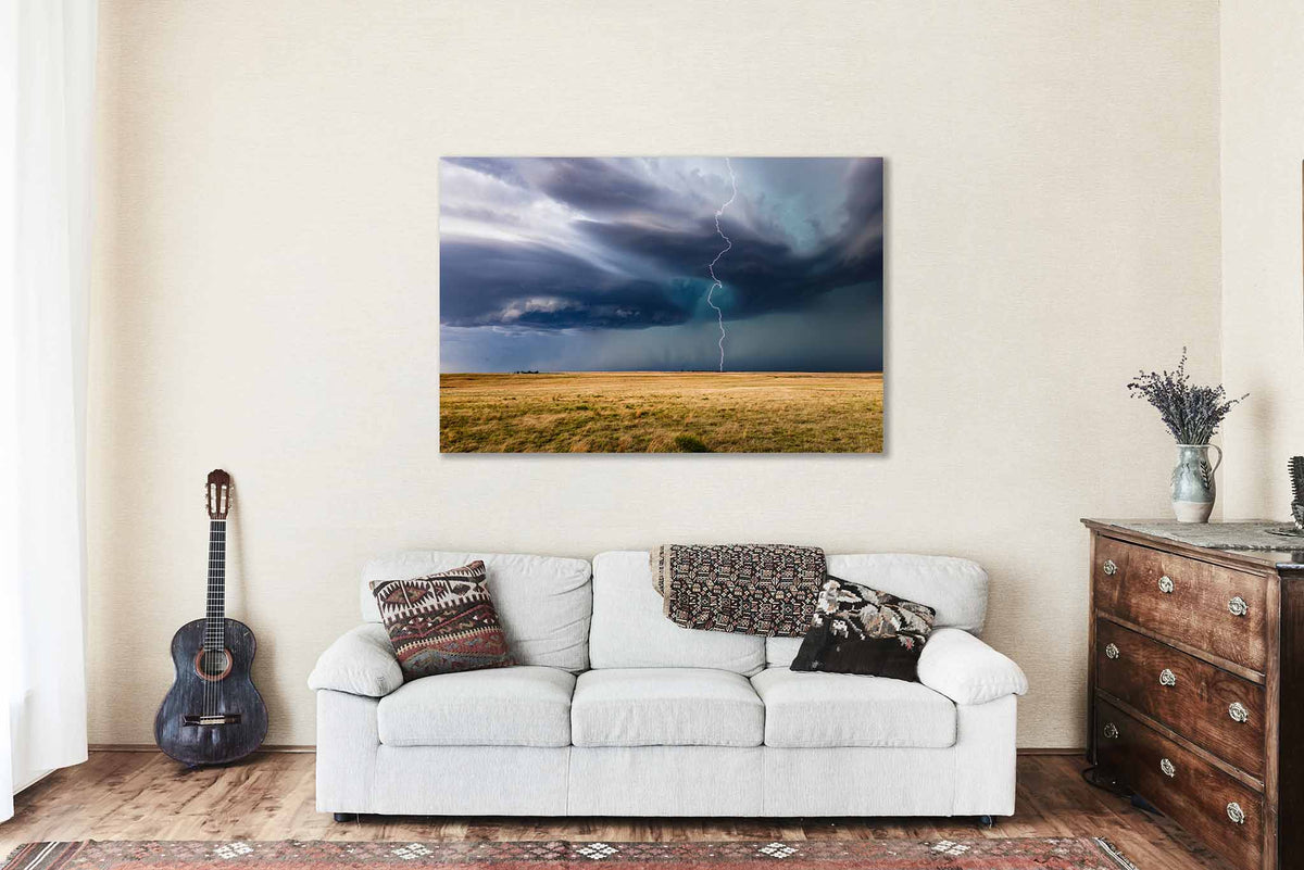 Lightning Bolt Winding to Ground in Oklahoma Canvas Wall Art | Storm Photography Weather Decor