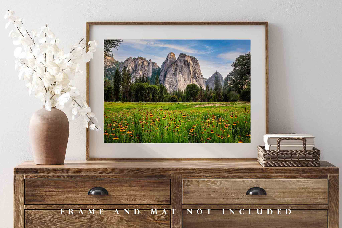 Western Landscape Photography Print - Picture of Wildflowers at Cathedral Rocks in Yosemite National Park California Nature Wall Art Decor