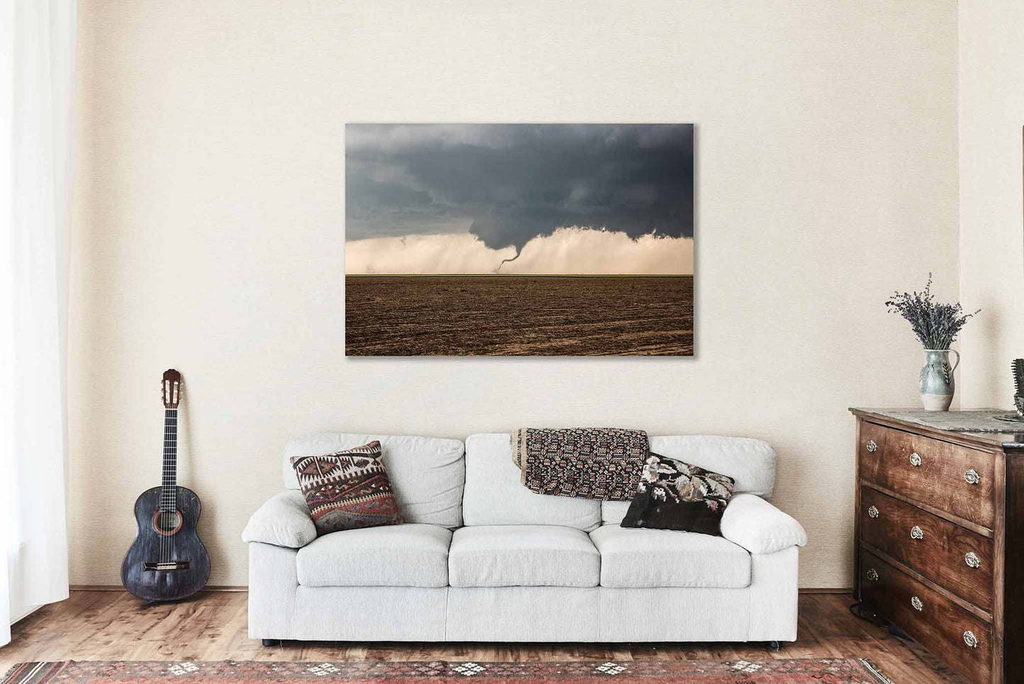 Storm Canvas Wall Art (Ready to Hang) Tornado Dancing in Dirt Field on Stormy Day in Kansas | Thunderstorm Photography Weather Decor