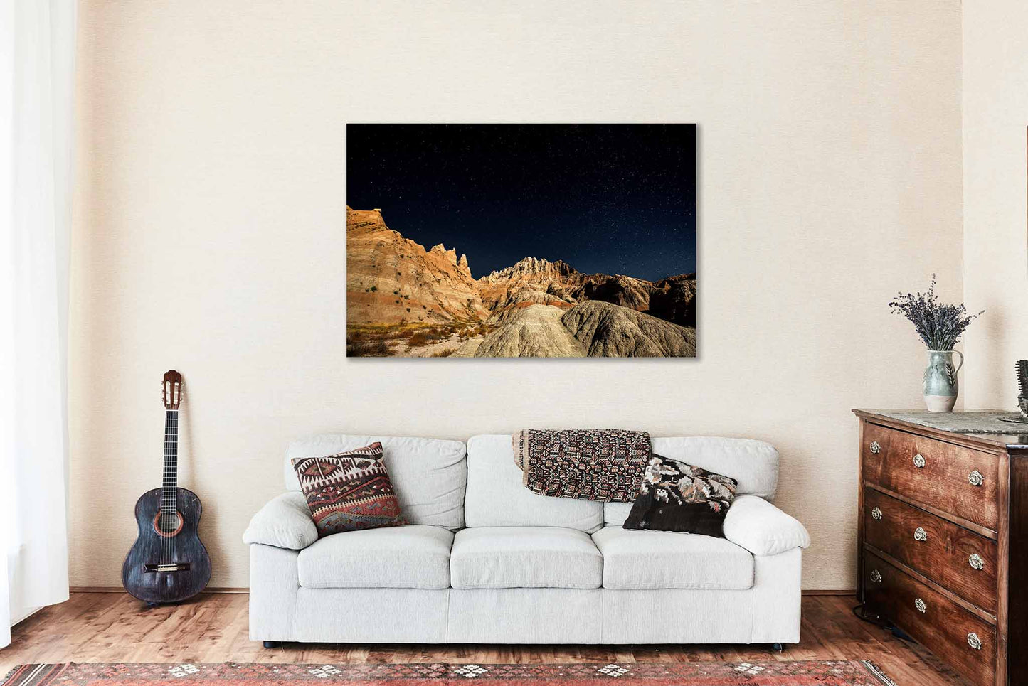 Great Plains Canvas Wall Art (Ready to Hang) Gallery Wrap of Starry Night Sky Over Pinnacles in Badlands National Park South Dakota Western Photography Nature Decor