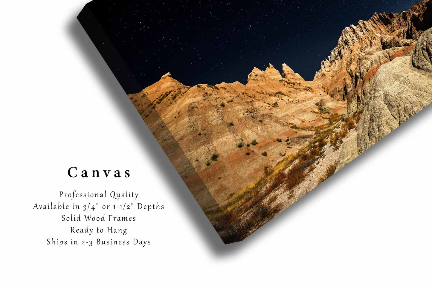 Great Plains Canvas Wall Art (Ready to Hang) Gallery Wrap of Starry Night Sky Over Pinnacles in Badlands National Park South Dakota Western Photography Nature Decor