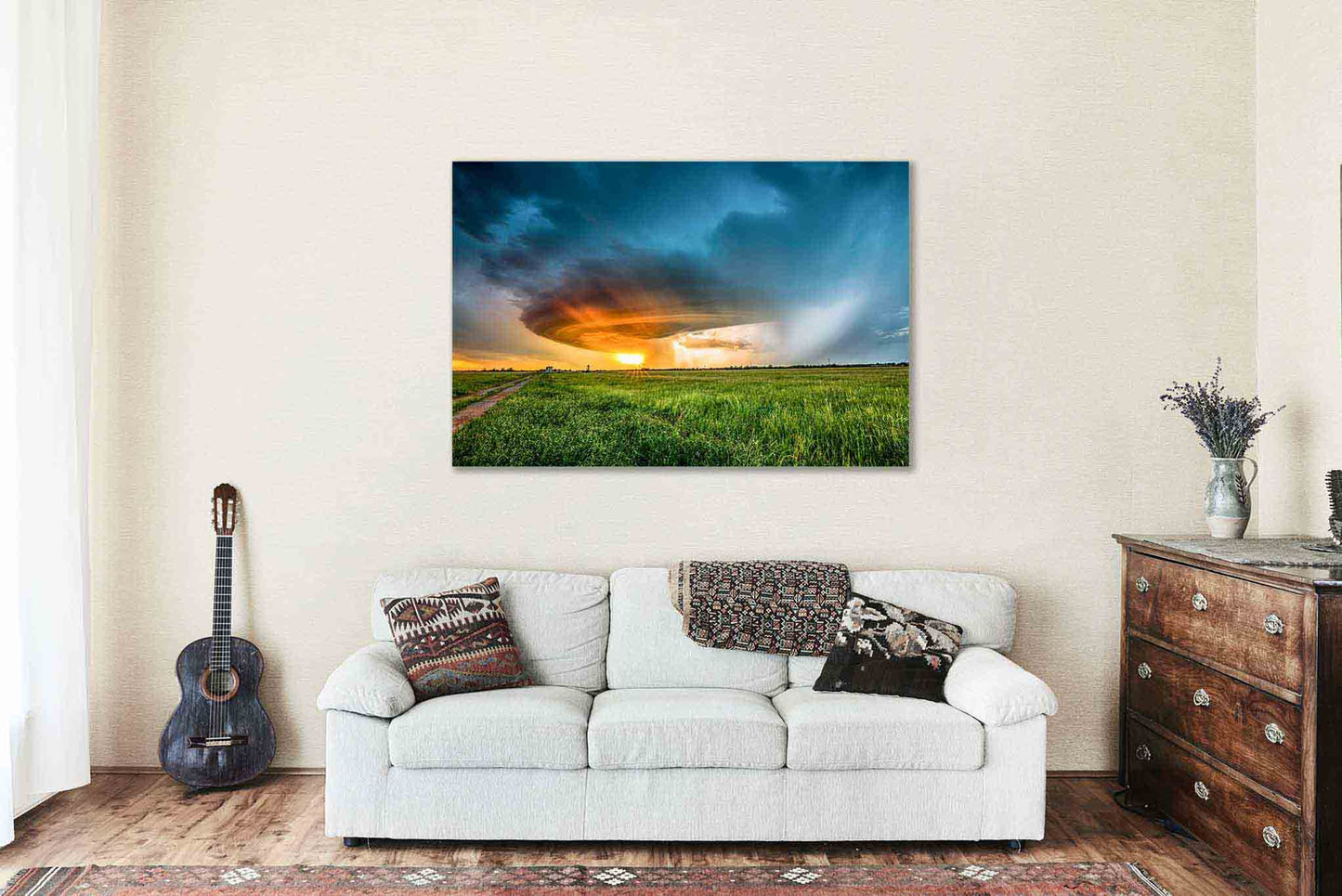 Supercell Thunderstorm Illuminated by Sunlight in Oklahoma Canvas Wall Art | Storm Photography Weather Decor