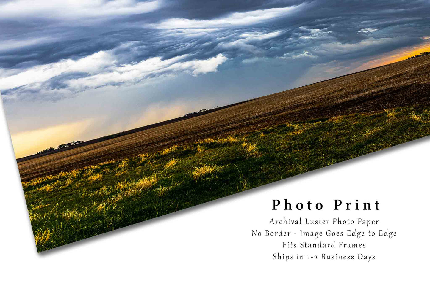 Thunderstorm Photography Print - Picture of Dramatic Storm Clouds Over Farmland on Stormy Day in Iowa Weather Wall Art Midwestern Decor