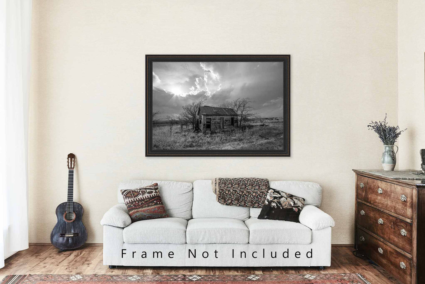 Great Plains Photo Print | Abandoned House Under Stormy Sky Picture | Kansas Wall Art | Black and White Photography | Farmhouse Decor