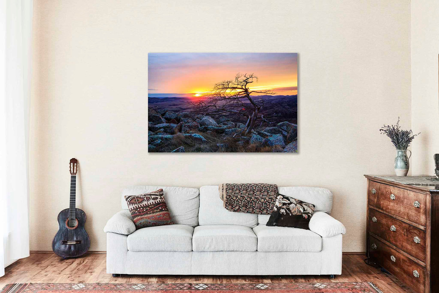 Wichita Mountains Canvas | Tree at Sunset Gallery Wrap | Mount Scott Photography | Oklahoma Landscape Wall Art | Nature Decor | Ready to Hang