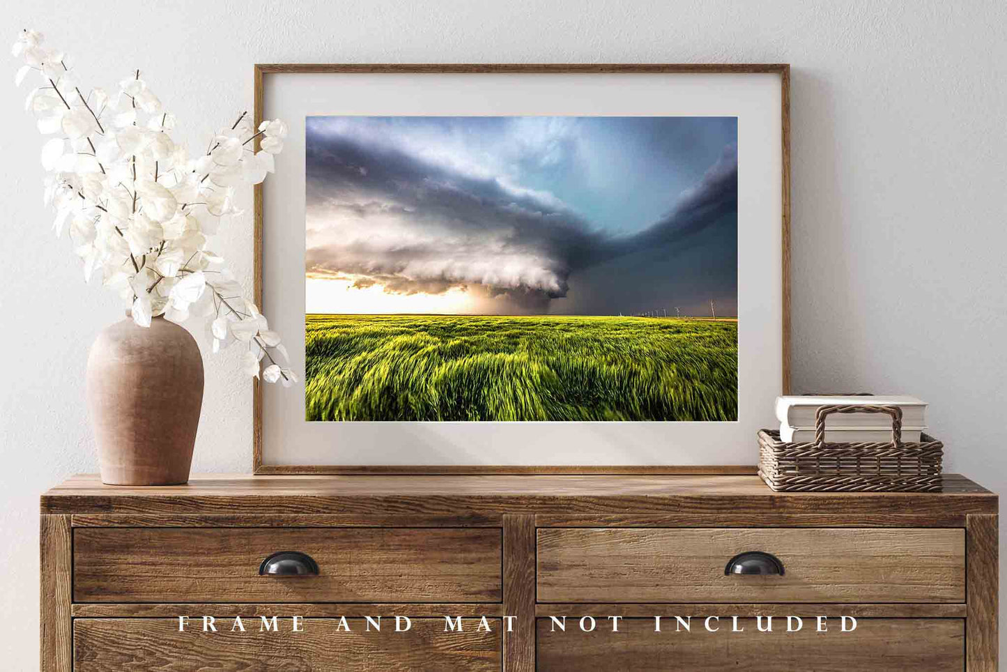 Storm Photography Print (Not Framed) Picture of Supercell Thunderstorm Over Waving Wheat Field on Stormy Spring Day in Kansas Great Plains Wall Art Weather Decor