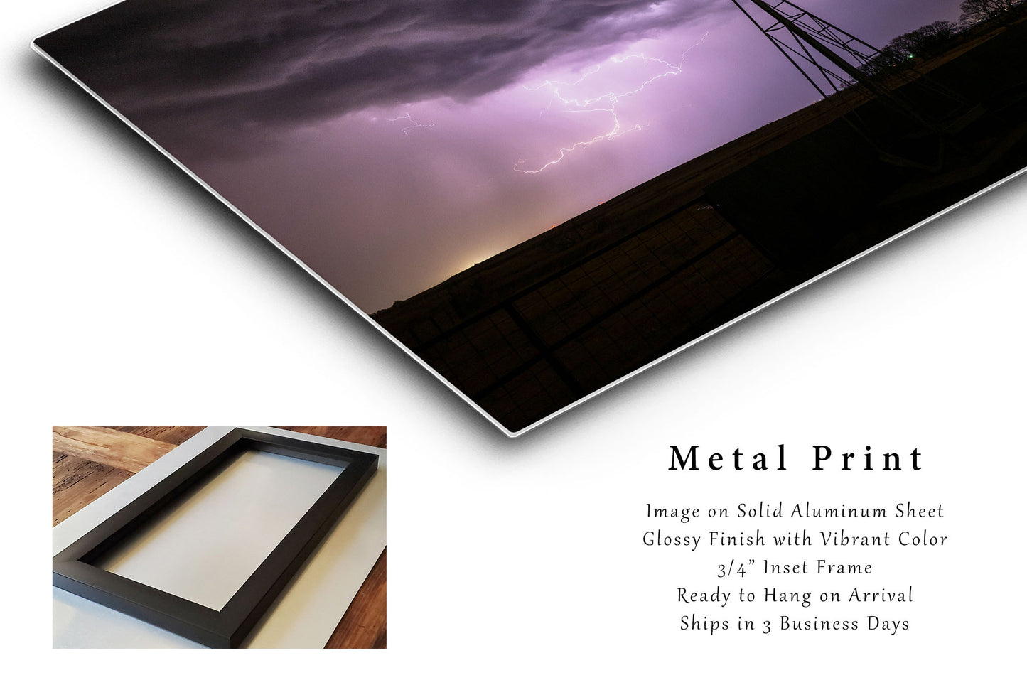Storm Metal Print | Old Windmill and Lightning Photography | Oklahoma Wall Art | Thunderstorm Photo | Farmhouse Decor | Ready to Hang