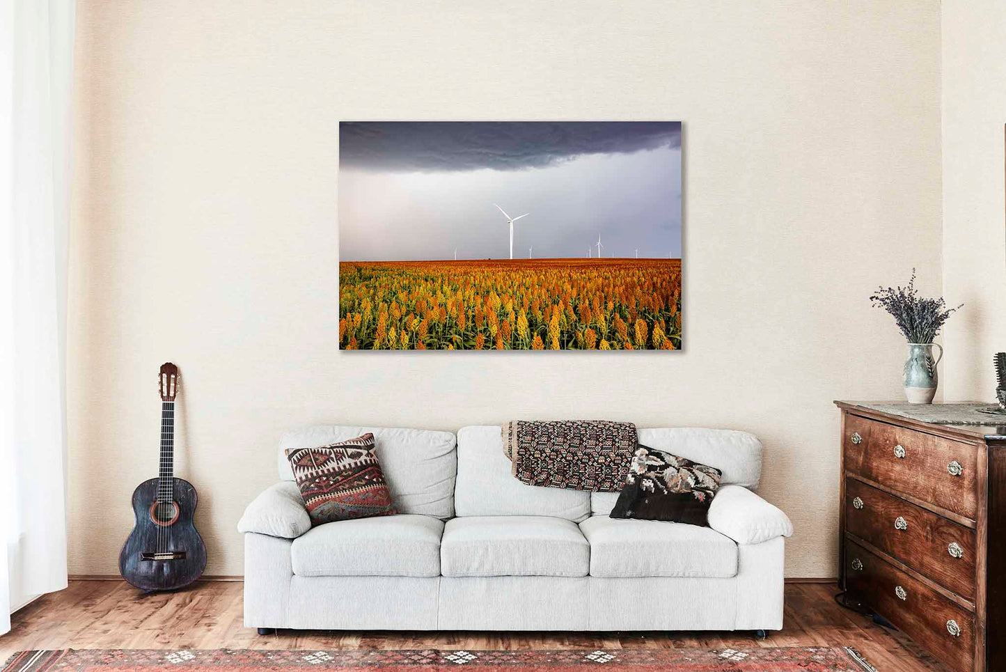 Maizy Day | Maize Field and Wind Turbines Canvas Wall Art | Kansas Country Farmhouse Photography