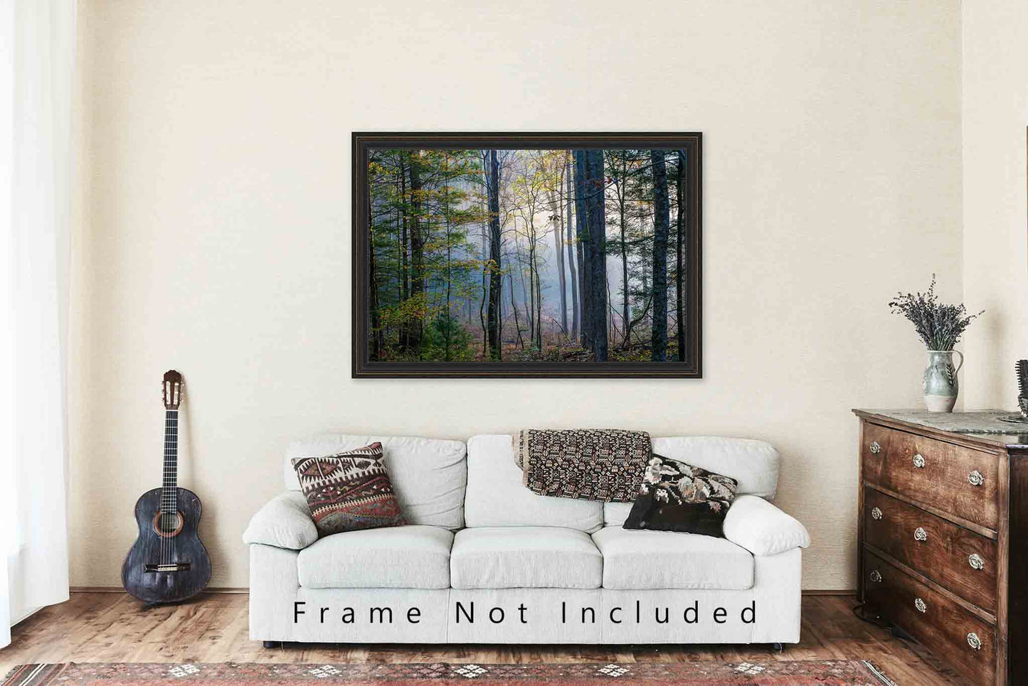 Forest Photography Wall Art Print - Picture of Trees with Fall Colors Surrounded by Fog in Great Smoky Mountains Tennessee Nature Decor
