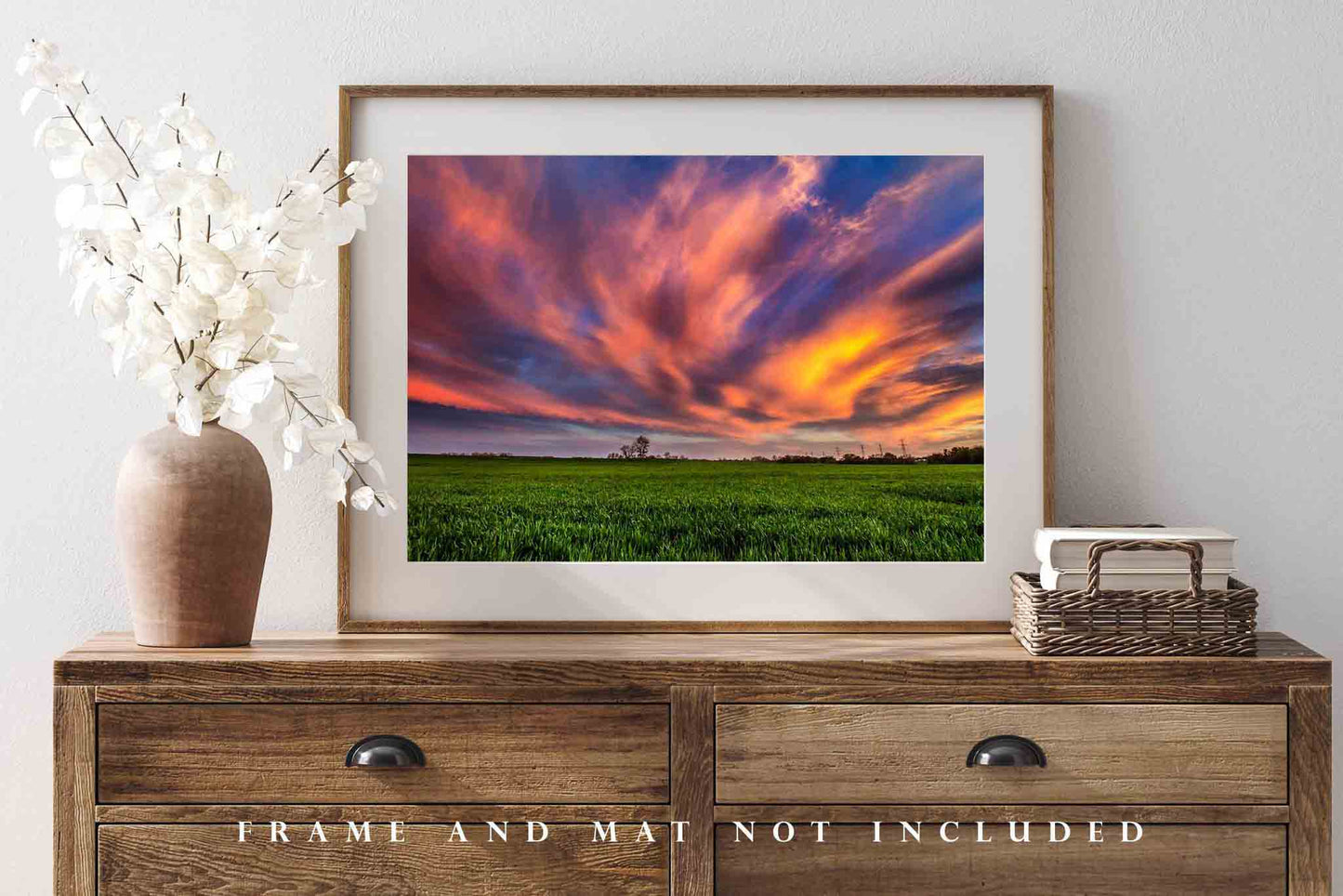 Great Plains Photography Print (Not Framed) Picture of Colorful Clouds Over Green Wheat Field at Sunset on Spring Evening in Oklahoma Sky Wall Art Nature Decor