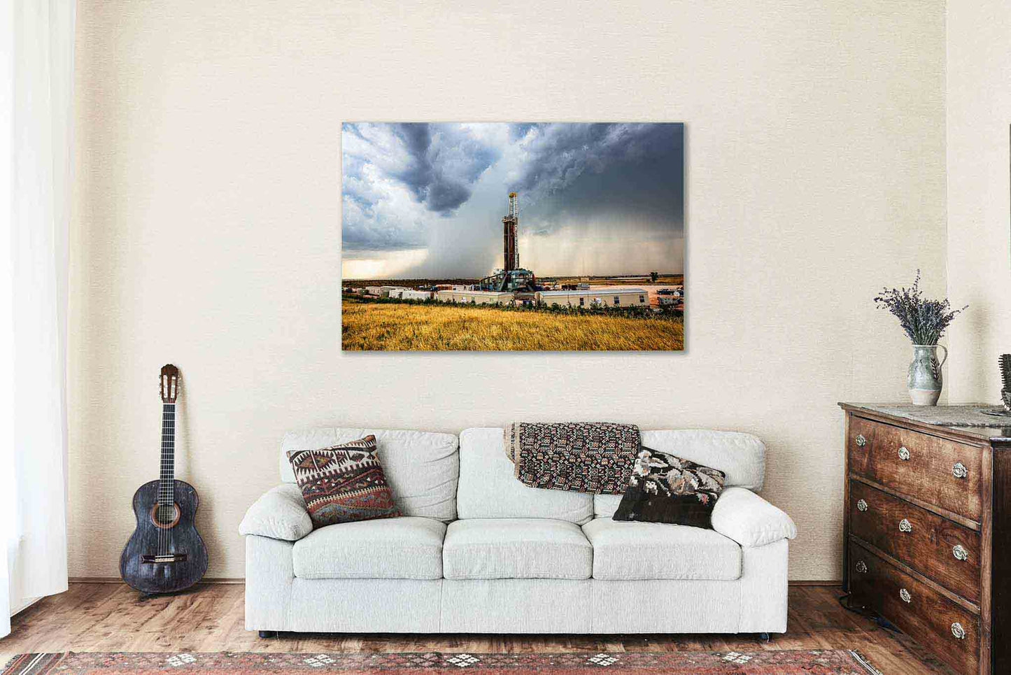 Oilfield Canvas Wall Art (Ready to Hang) Drilling Rig and Storm in Oklahoma | Oil and Gas Photography Energy Decor