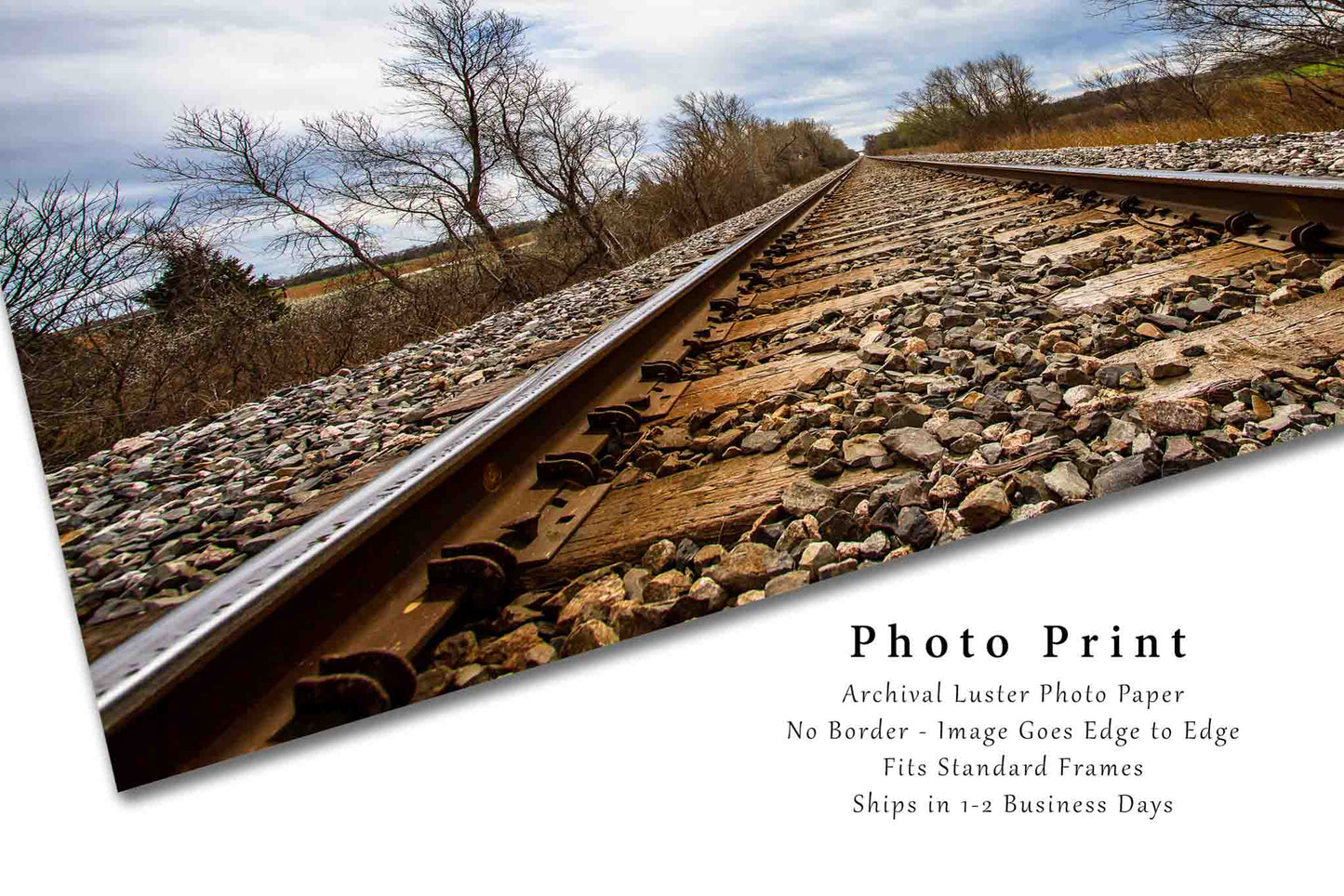 Railroad Photography Print (Not Framed) Picture of Train Tracks on Stormy Spring Day in Oklahoma Locomotive Wall Art Adventure Decor