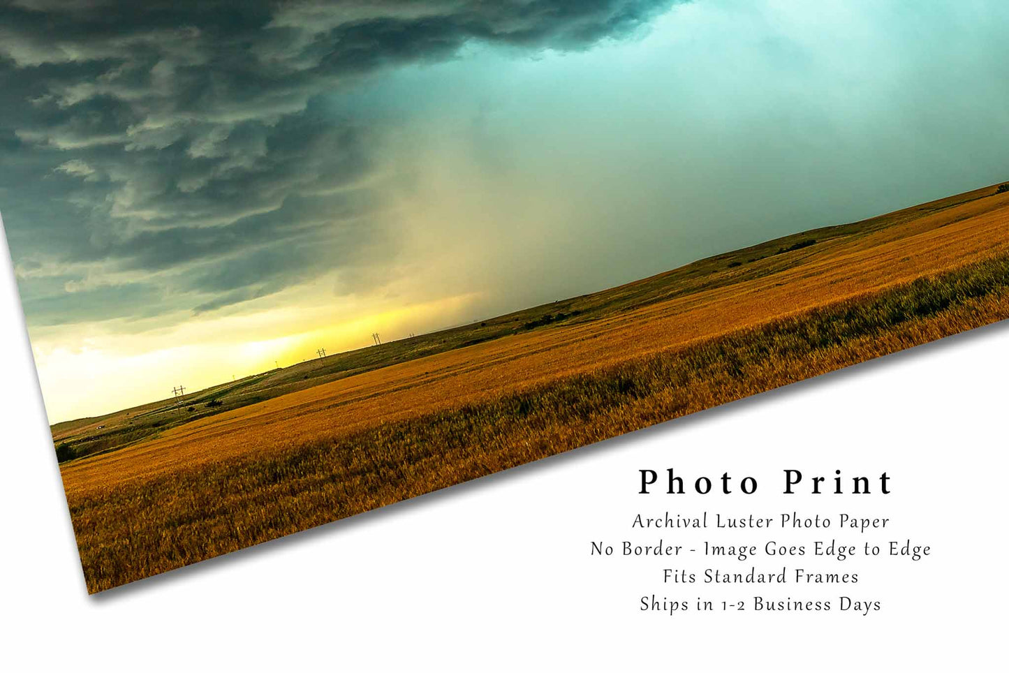 Storm Photography Print (Not Framed) Panoramic Picture of Supercell Thunderstorm with Heavy Rain Over Field in Oklahoma Weather Wall Art Nature Decor