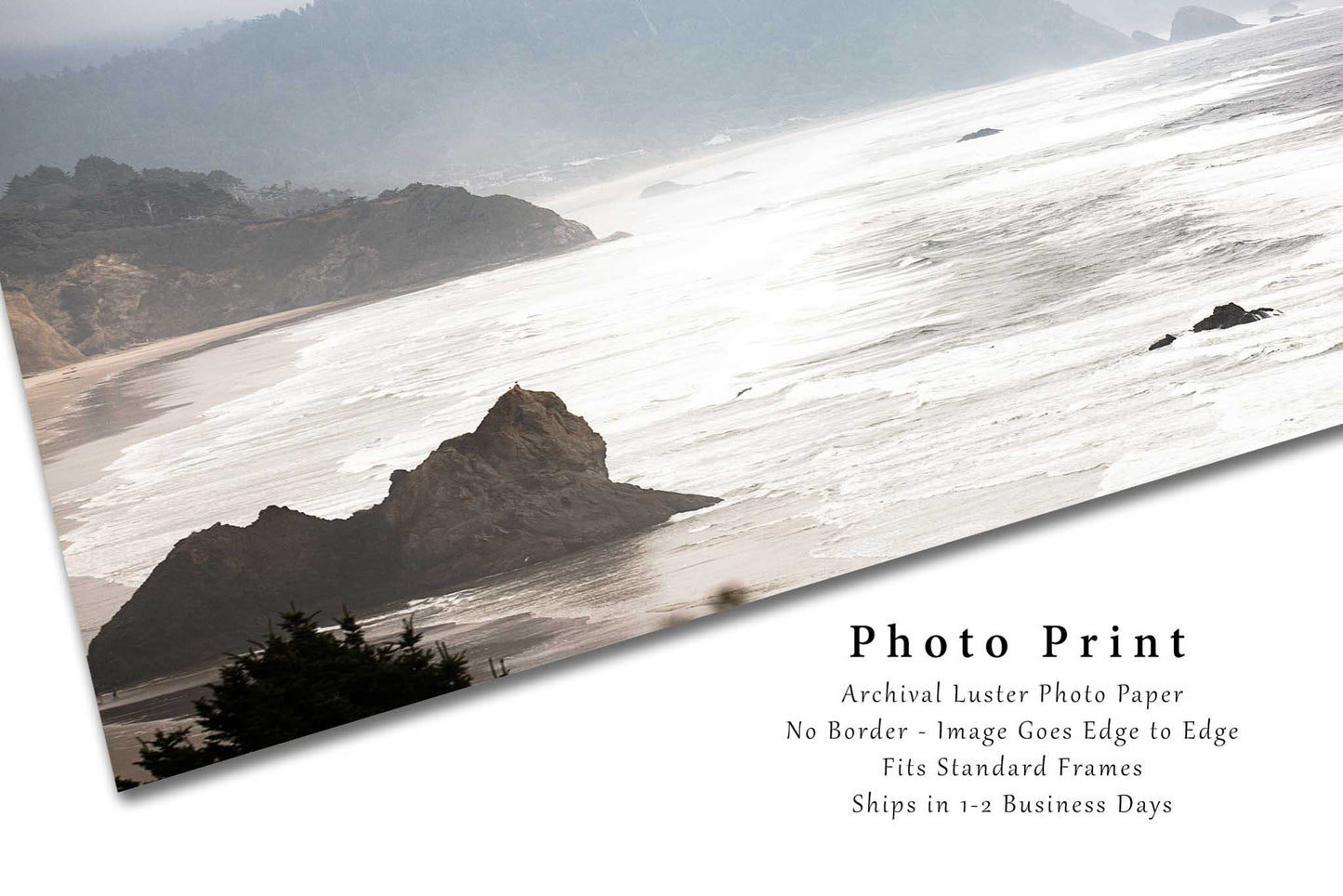 Pacific Northwest Photography Print - Picture of Waves Crashing on Beach in Fog Along Oregon Coast - Coastal Wall Art Photo Artwork Decor