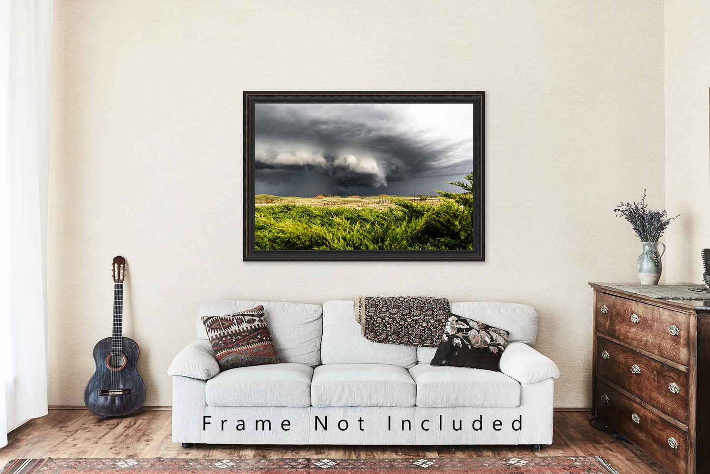 Storm Photography Print (Not Framed) Picture of Supercell Thunderstorm Over Cedar Bushes on Spring Day in Nebraska Prairie Wall Art Weather Decor