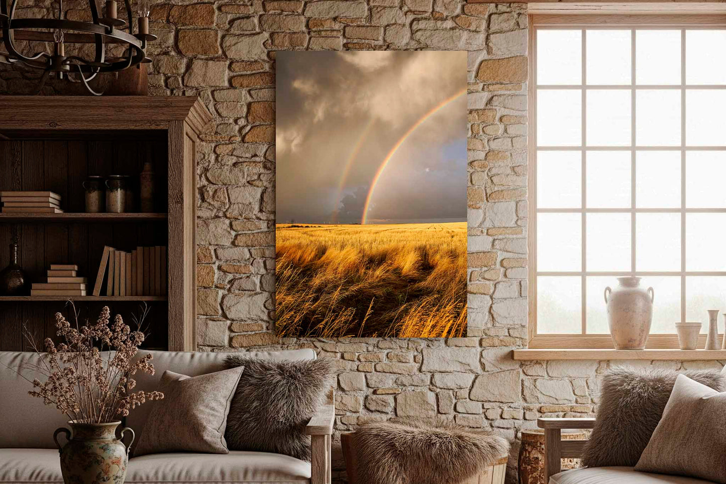 Rainbow Canvas | Stormy Sky Gallery Wrap | Vertical Great Plains Photography | Kansas Landscape Wall Art | Nature Decor | Ready to Hang