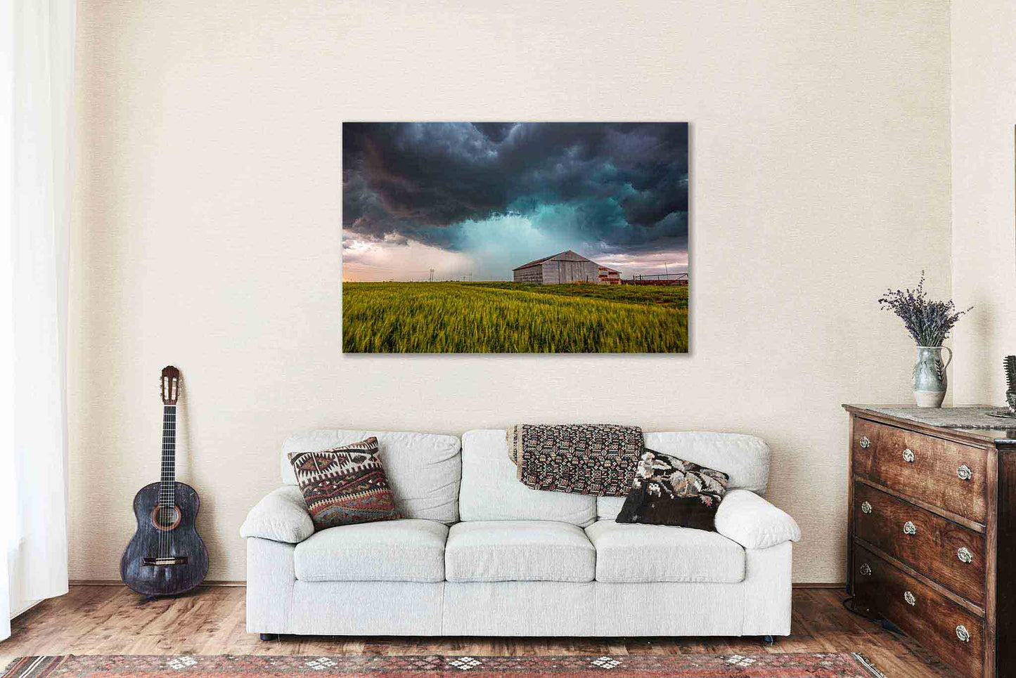 Storm Canvas | Old Barn in Wheat Field Gallery Wrap | Country Photography | Oklahoma Landscape Wall Art | Farmhouse Decor | Ready to Hang