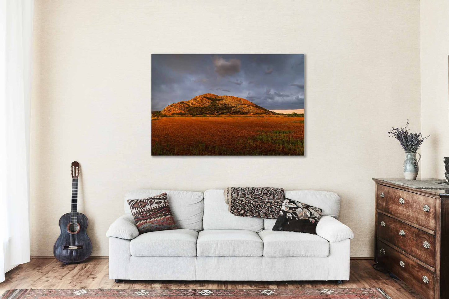 Quartz Mountains Under Stormy Sky in Oklahoma Metal Print Wall Art | Landscape Photography Nature Decor