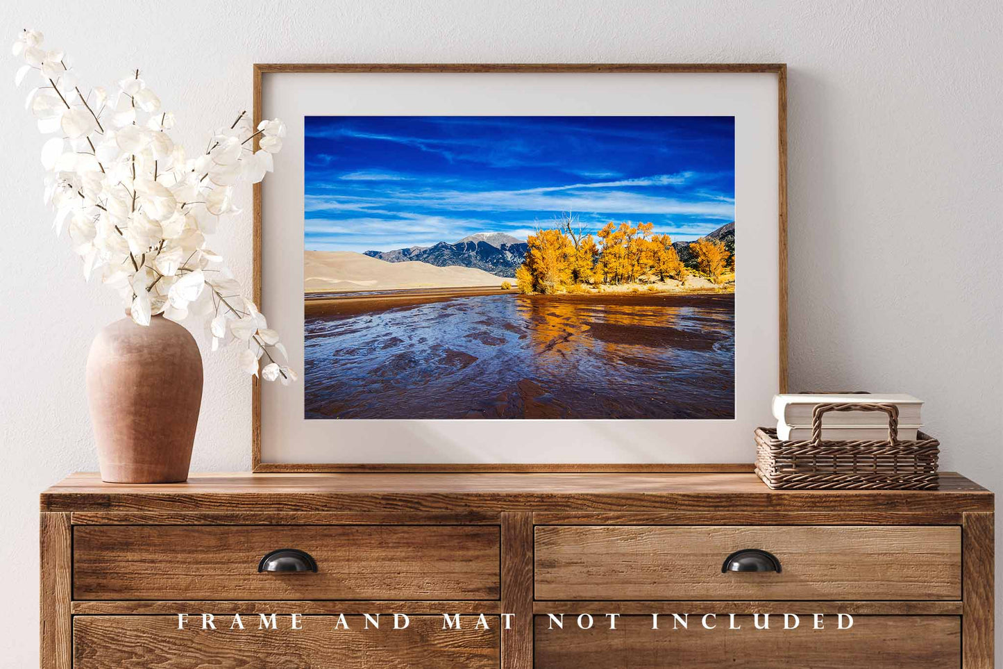 Rocky Mountain Photography Print (Not Framed) Picture of Medano Creek and Trees with Fall Color on Autumn Day in Great Sand Dunes National Park Colorado Western Wall Art Nature Decor