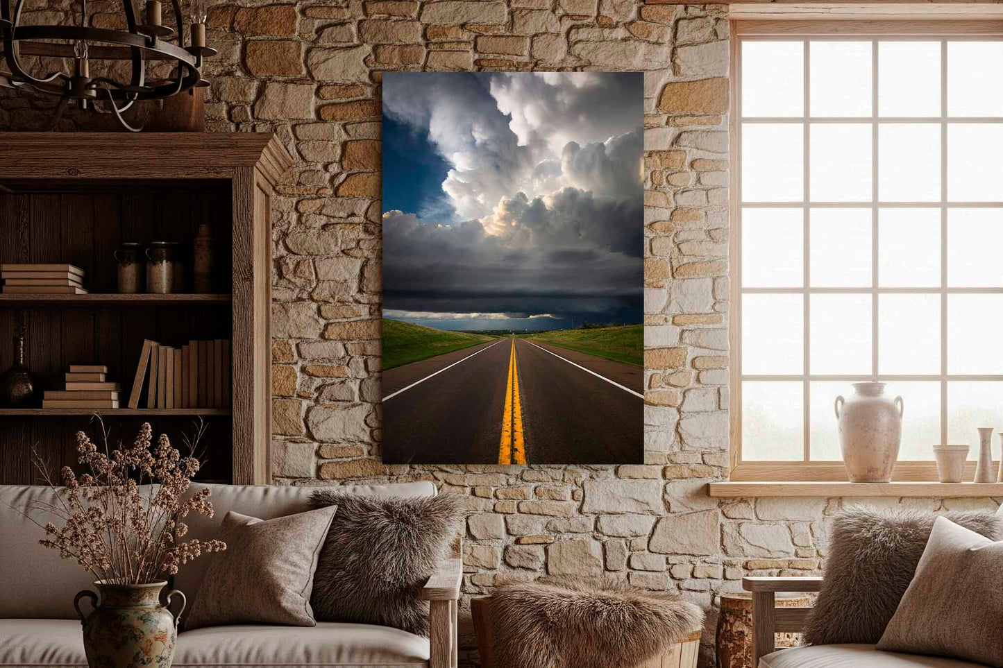 Storm Canvas Wall Art | Kansas Vertical Highway Thunderstorm Weather Adventure Wanderlust Chasing Photography Decor