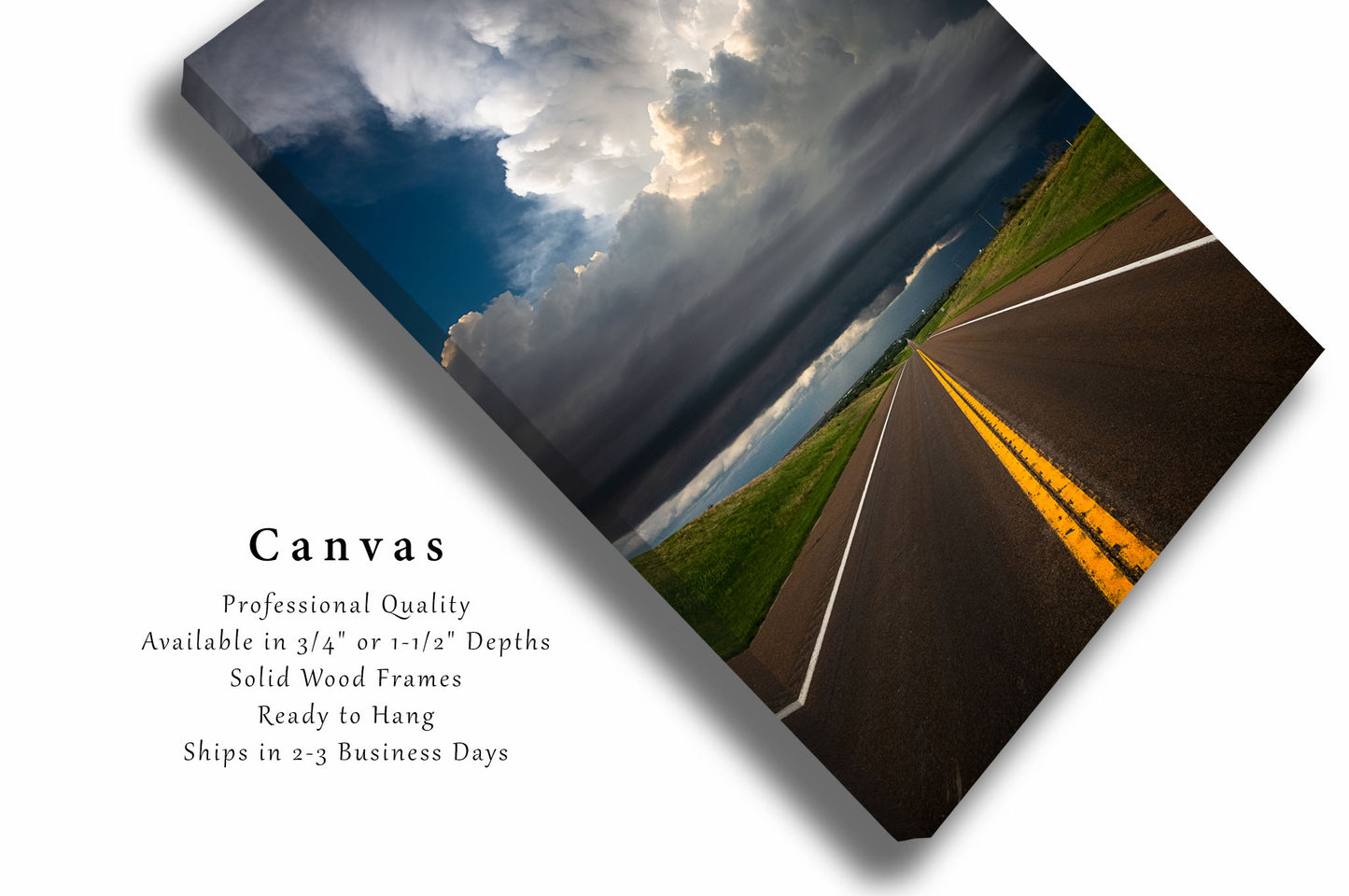 Storm Canvas Wall Art (Ready to Hang) Vertical Gallery Wrap of Supercell Thunderstorm Over Highway on Stormy Spring Day in Kansas Road Wall Art Weather Decor
