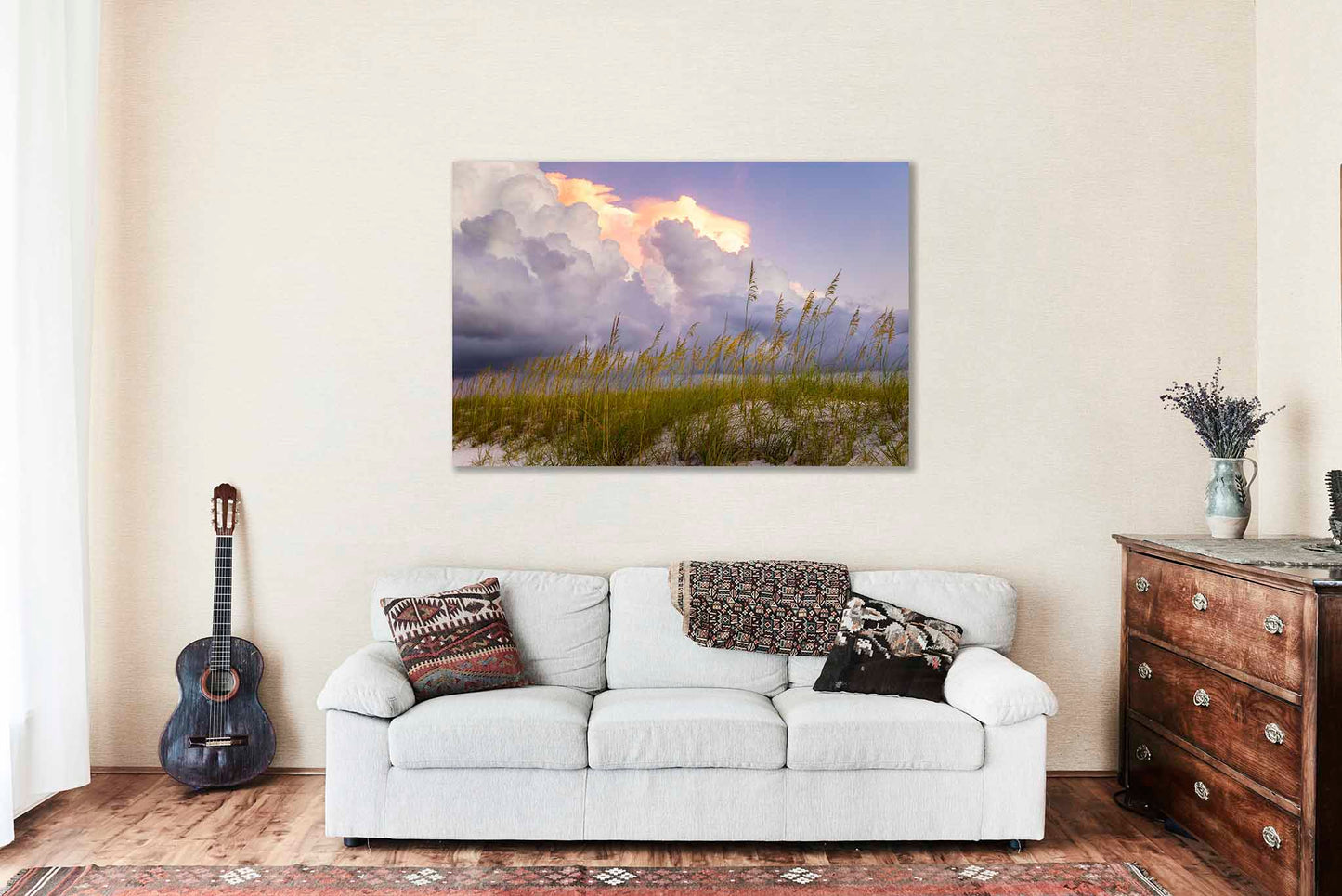 Coastal Canvas | Storm Clouds Over Sea Oats Gallery Wrap | Gulf Coast Photography | Orange Beach Alabama Wall Art | Beach House Decor | Ready to Hang