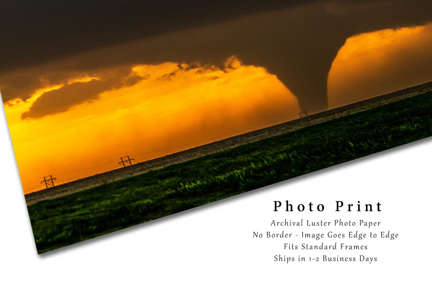 Storm Photography Print (Not Framed) Picture of Large Tornado Appearing as Silhouette Against Evening Sky at Sunset in Kansas Thunderstorm Wall Art Weather Decor