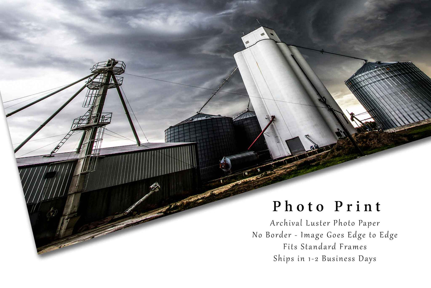 Rural Photography Print - Fine Art Picture of Storm Clouds Over Grain Elevator in Small Town Kansas Farming Home Decor 4x6 to 30x45