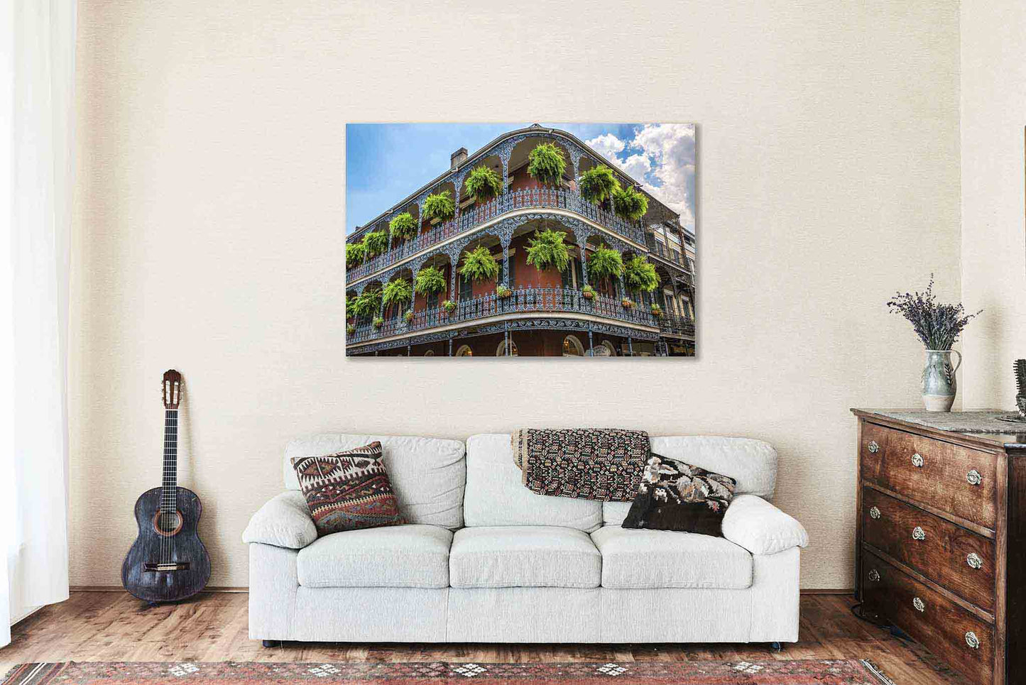 French Quarter Metal Print | Corner Building with Hanging Ferns Photography | NOLA Wall Art | Louisiana Photo | New Orleans Decor | Ready to Hang