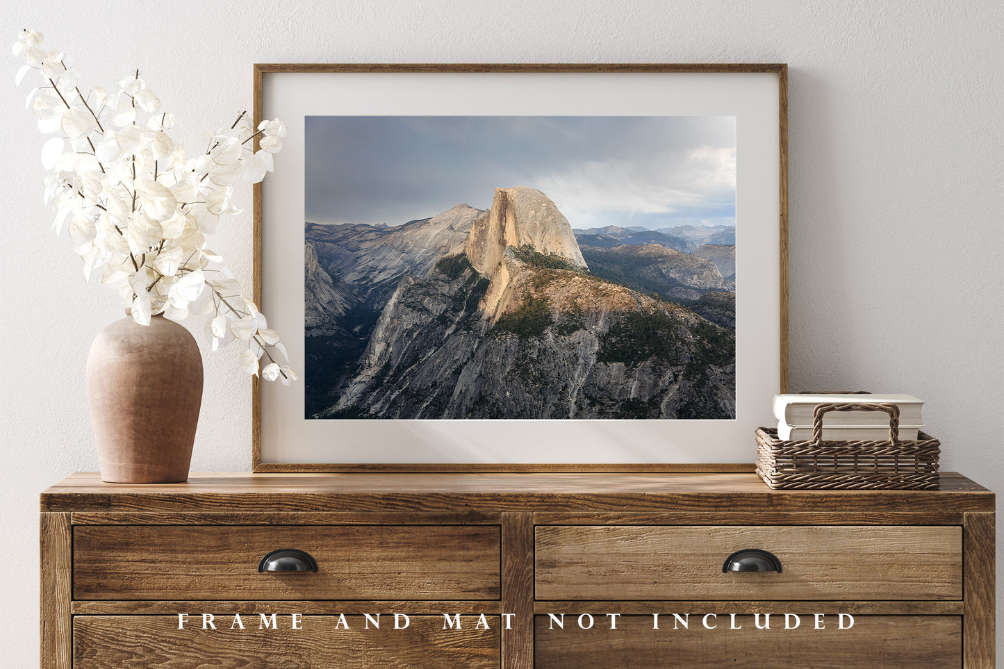 Sierra Nevada Photography Print (Not Framed) Picture of Half Dome Illuminated by Sunlight Under Moody Sky in California Yosemite National Park Wall Art Nature Decor